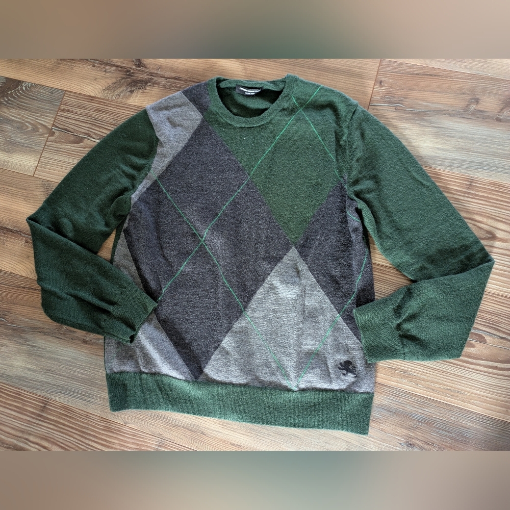 Express Design Studio 100% Merino Wool Green Long Sleeve Sweater Men's Large